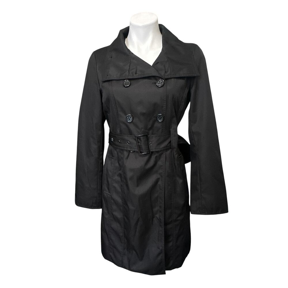 Kenneth Cole Reaction Trench Coat Women S Black Belted Double Breasted Classic